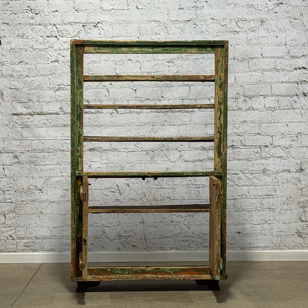Antique European Open Back Bookshelf with Original Weathered Paint