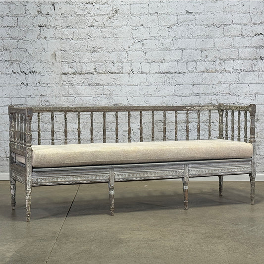 Antique Swedish Original Paint Settle with Cushion c.1790