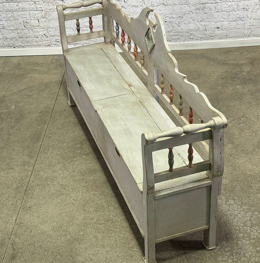 Antique Pine and Oak Bench with Storage c.1890