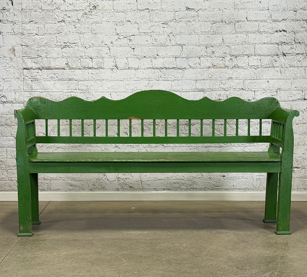 Antique European Bench, Green