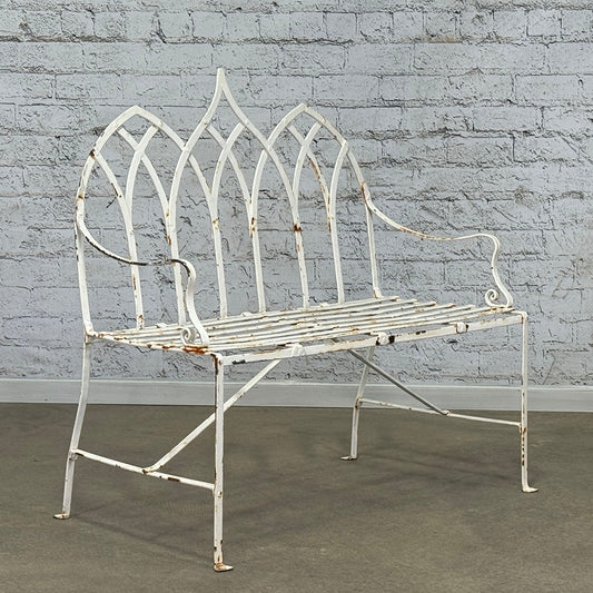 Antique English Strawberry Hill Strapwork Garden Bench