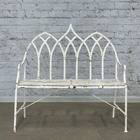 Antique English Strawberry Hill Strapwork Garden Bench
