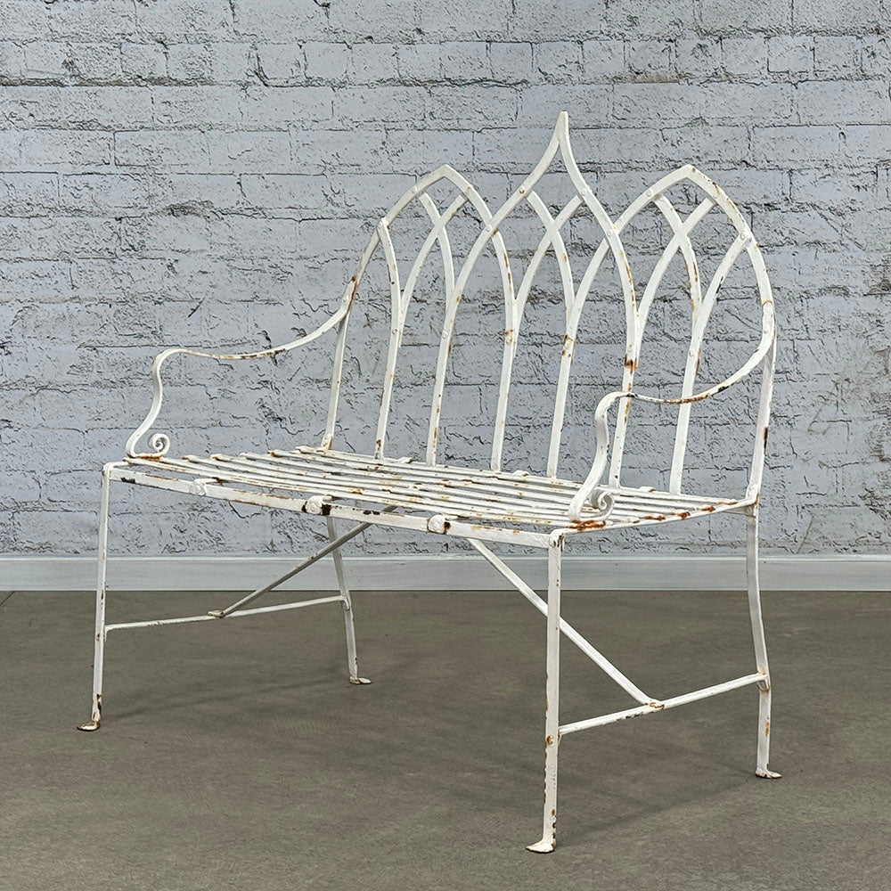 Antique English Strawberry Hill Strapwork Garden Bench