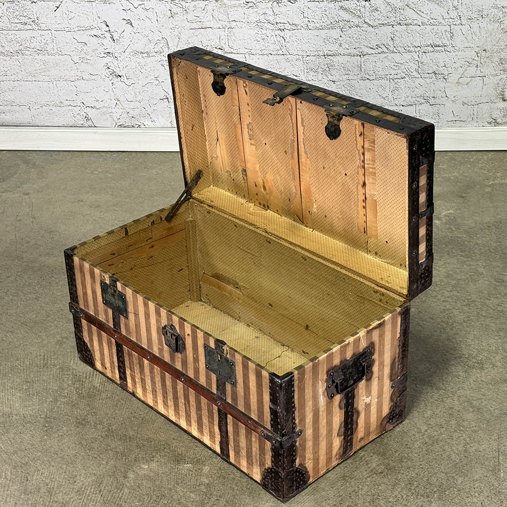 Rare Antique French Couriertrunk in Striped Canvas c.1840