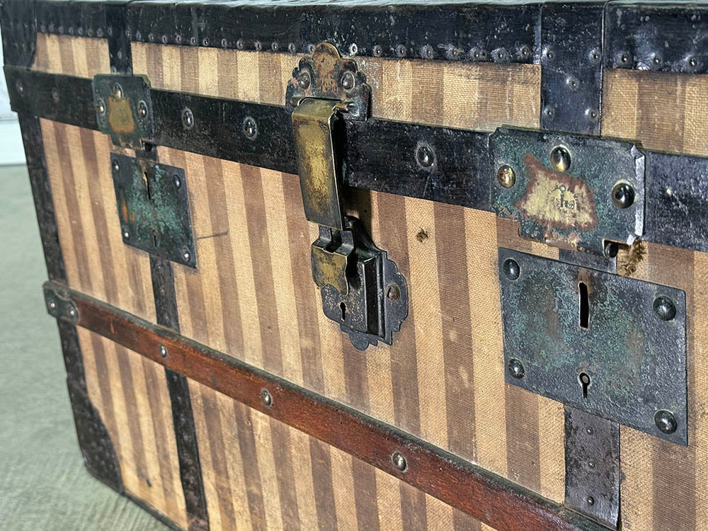 Rare Antique French Couriertrunk in Striped Canvas c.1840