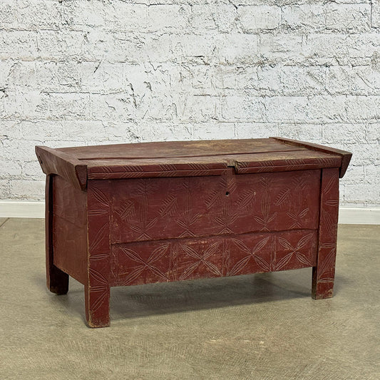 Antique European Primitive Bed Box with Original Red Paint