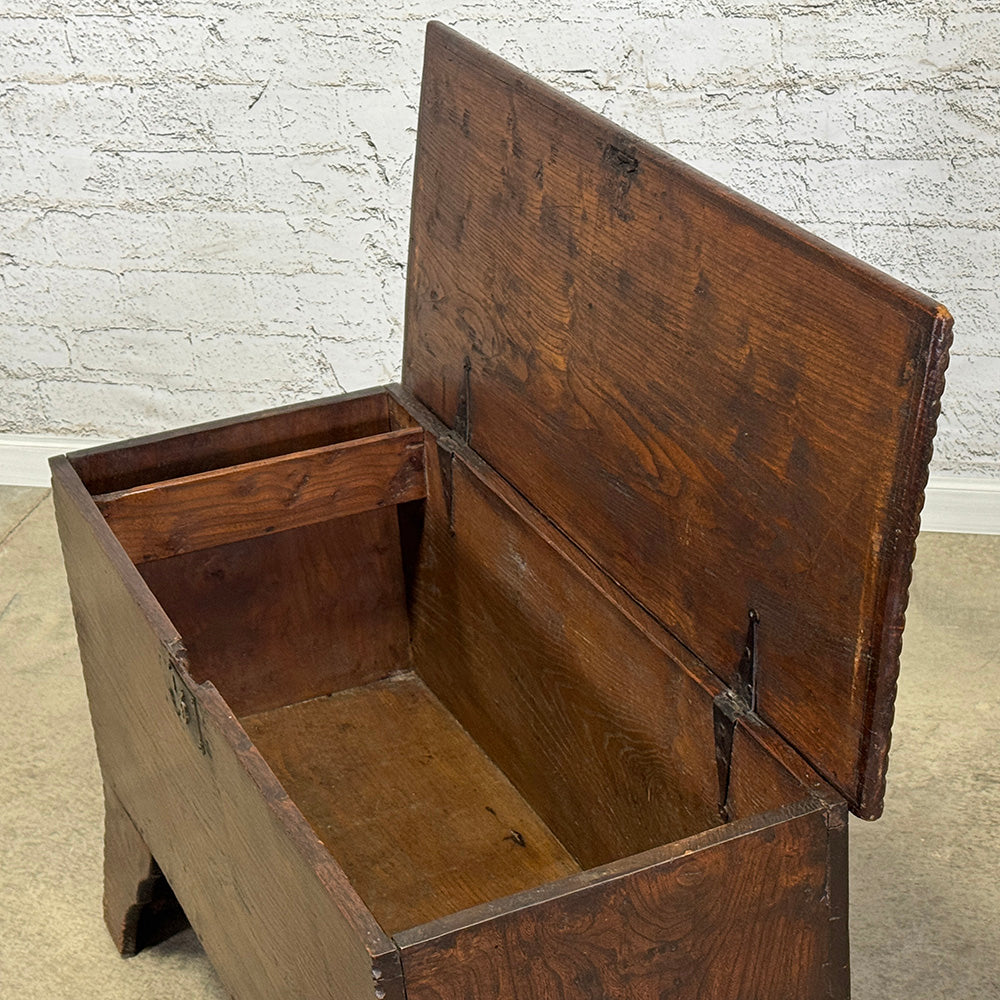 Rustic Antique Welsh Coffer with Carved Edge