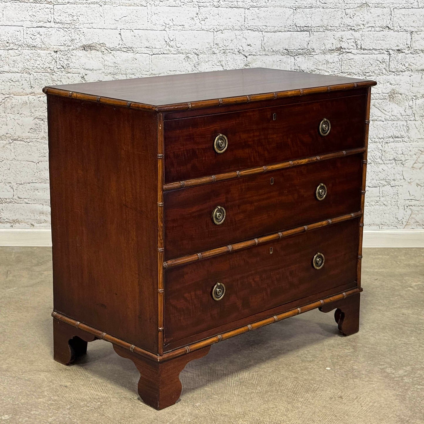 Antique Mahogany Faux Bamboo Chest 3 Drawer