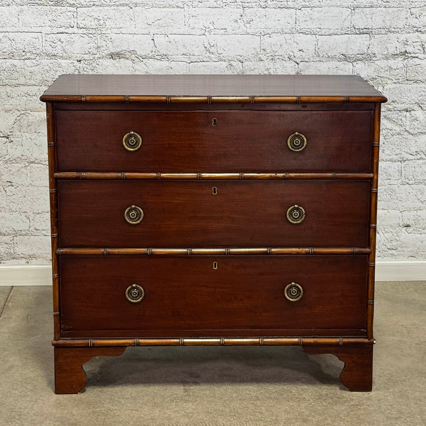 Antique Mahogany Faux Bamboo Chest 3 Drawer