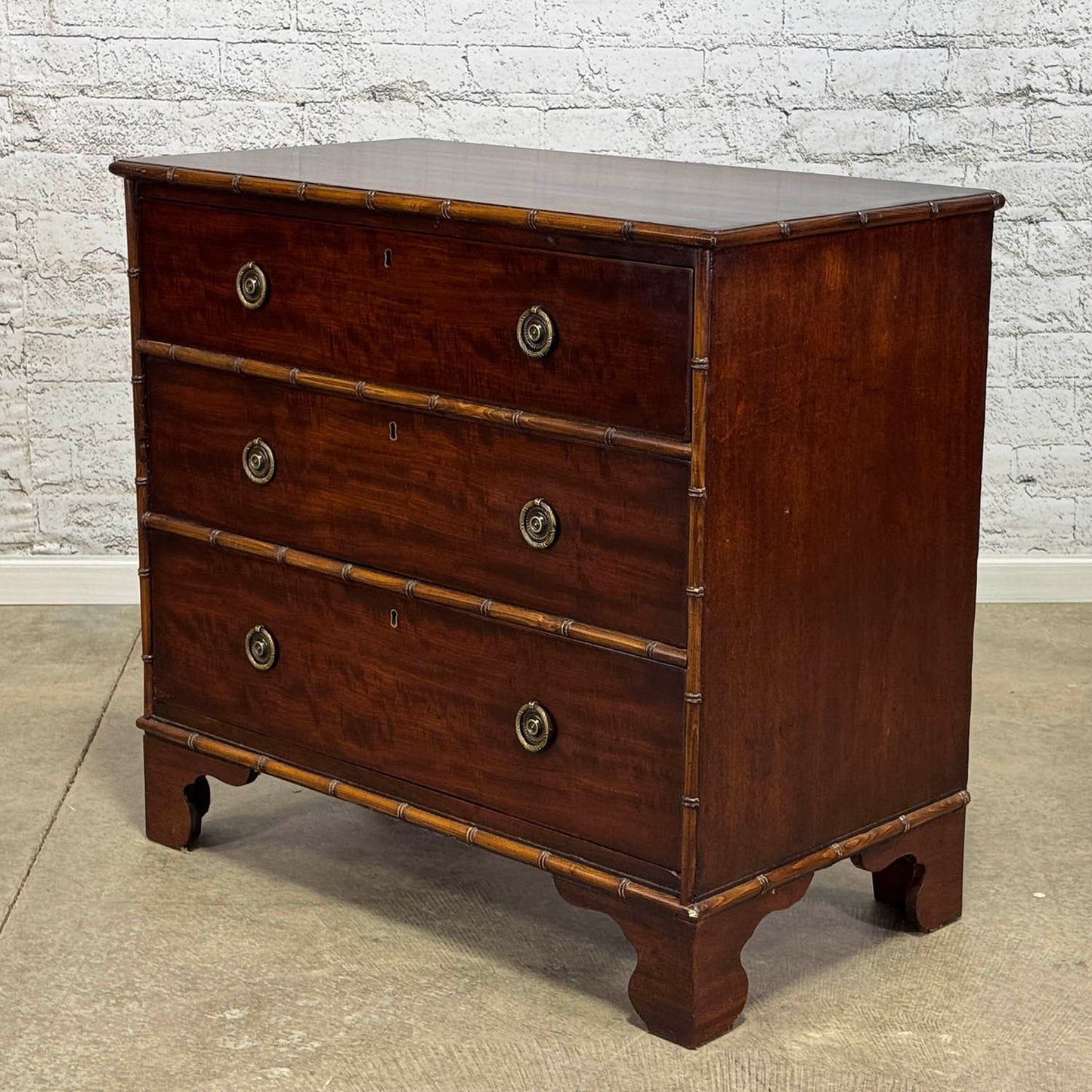 Antique Mahogany Faux Bamboo Chest 3 Drawer