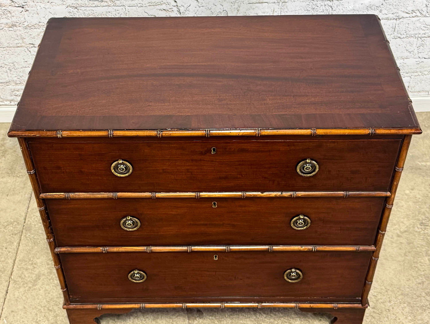 Antique Mahogany Faux Bamboo Chest 3 Drawer