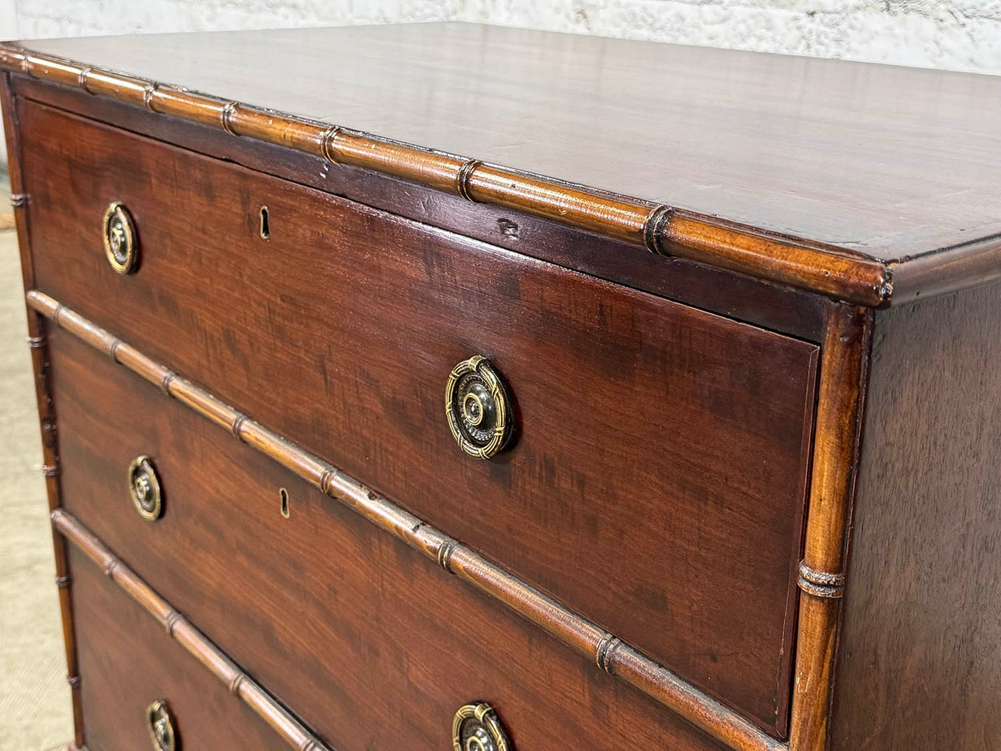Antique Mahogany Faux Bamboo Chest 3 Drawer
