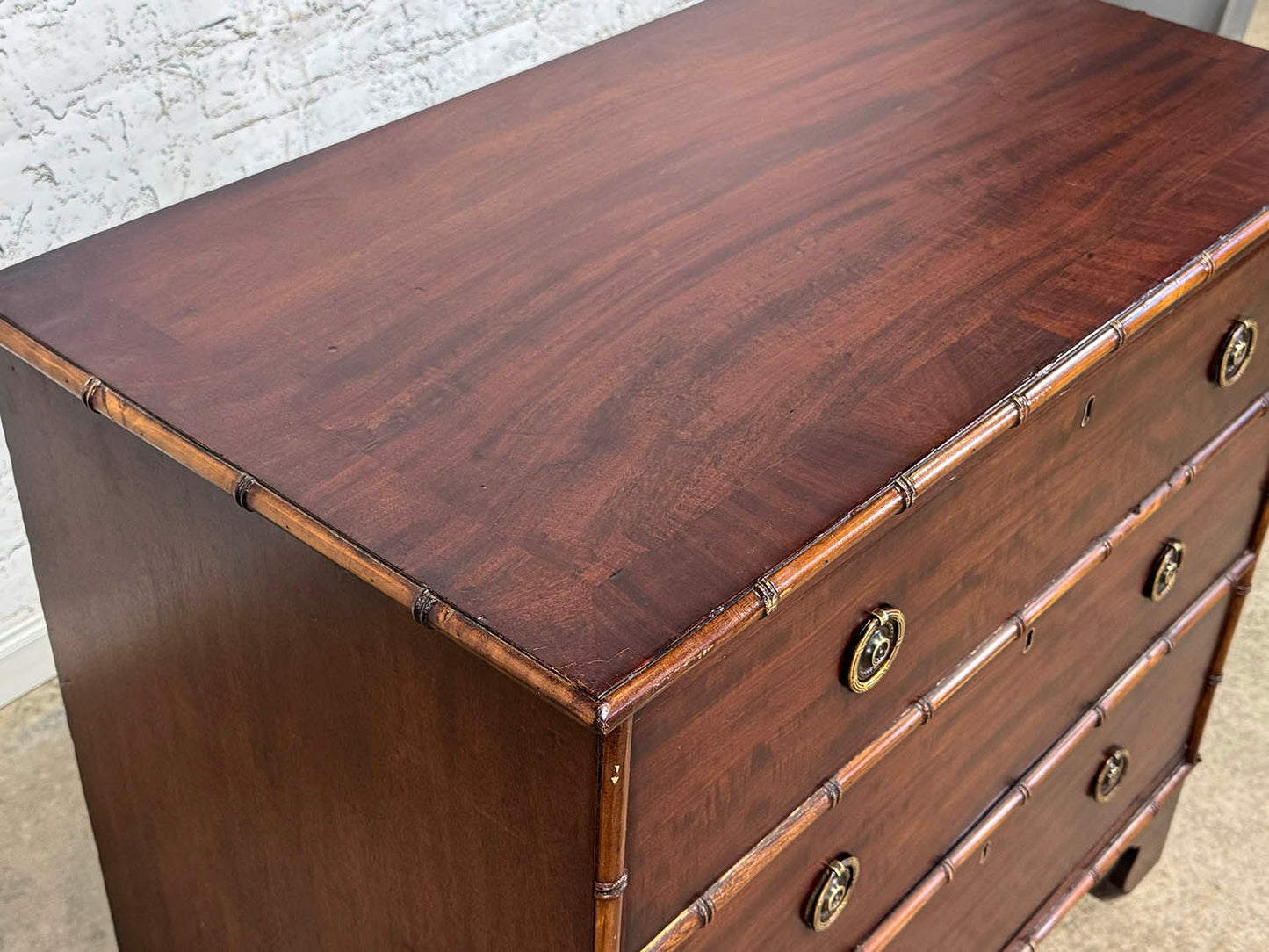 Antique Mahogany Faux Bamboo Chest 3 Drawer