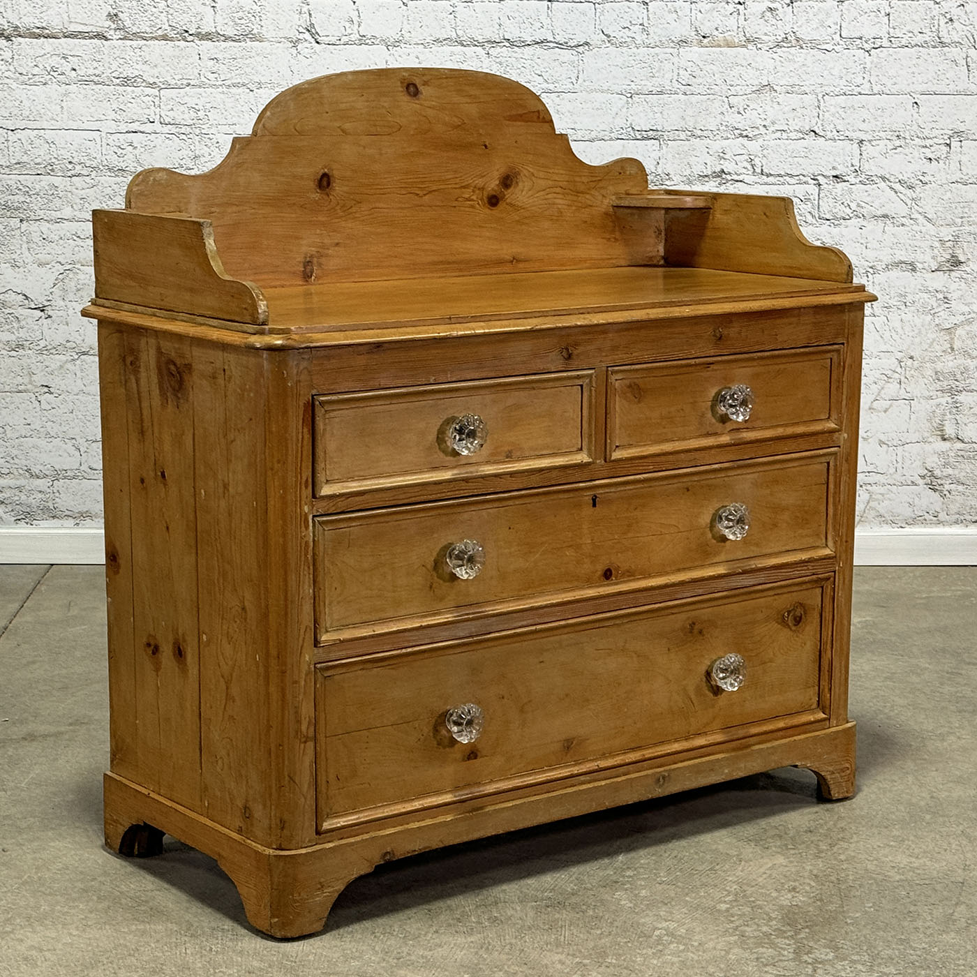 Antique Pine Chest of Drawers with Decorative Railing c.1890
