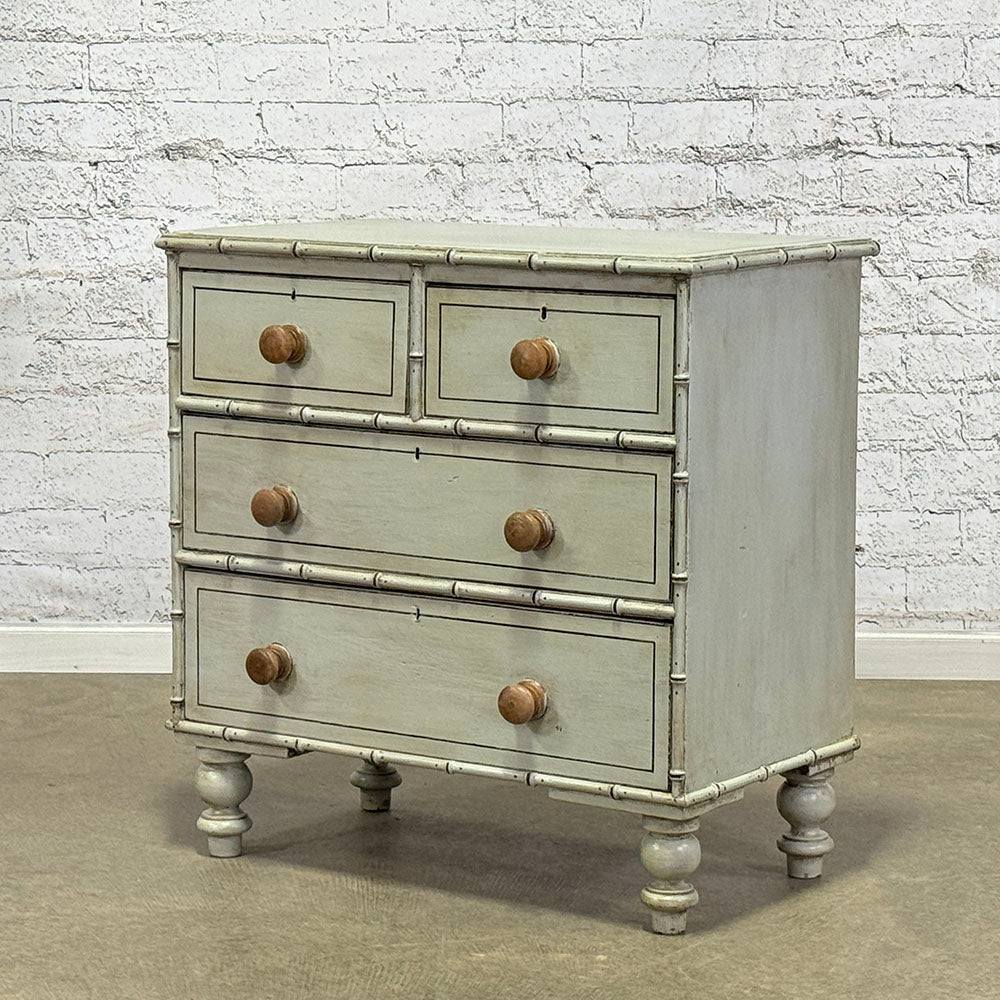 Antique English Painted Faux Bamboo Chest of Drawers