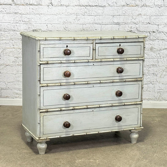 Antique English Painted Faux Bamboo Chest of Drawers