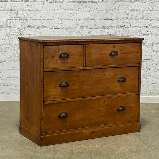 Antique English Pine Chest of Drawers with Quirky Drawer