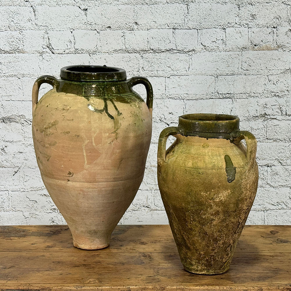 Antique Terracotta Pot with Partial Green Glaze