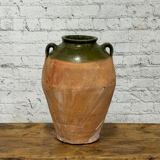 Large Ceramic Pot with Partial Green Glaze