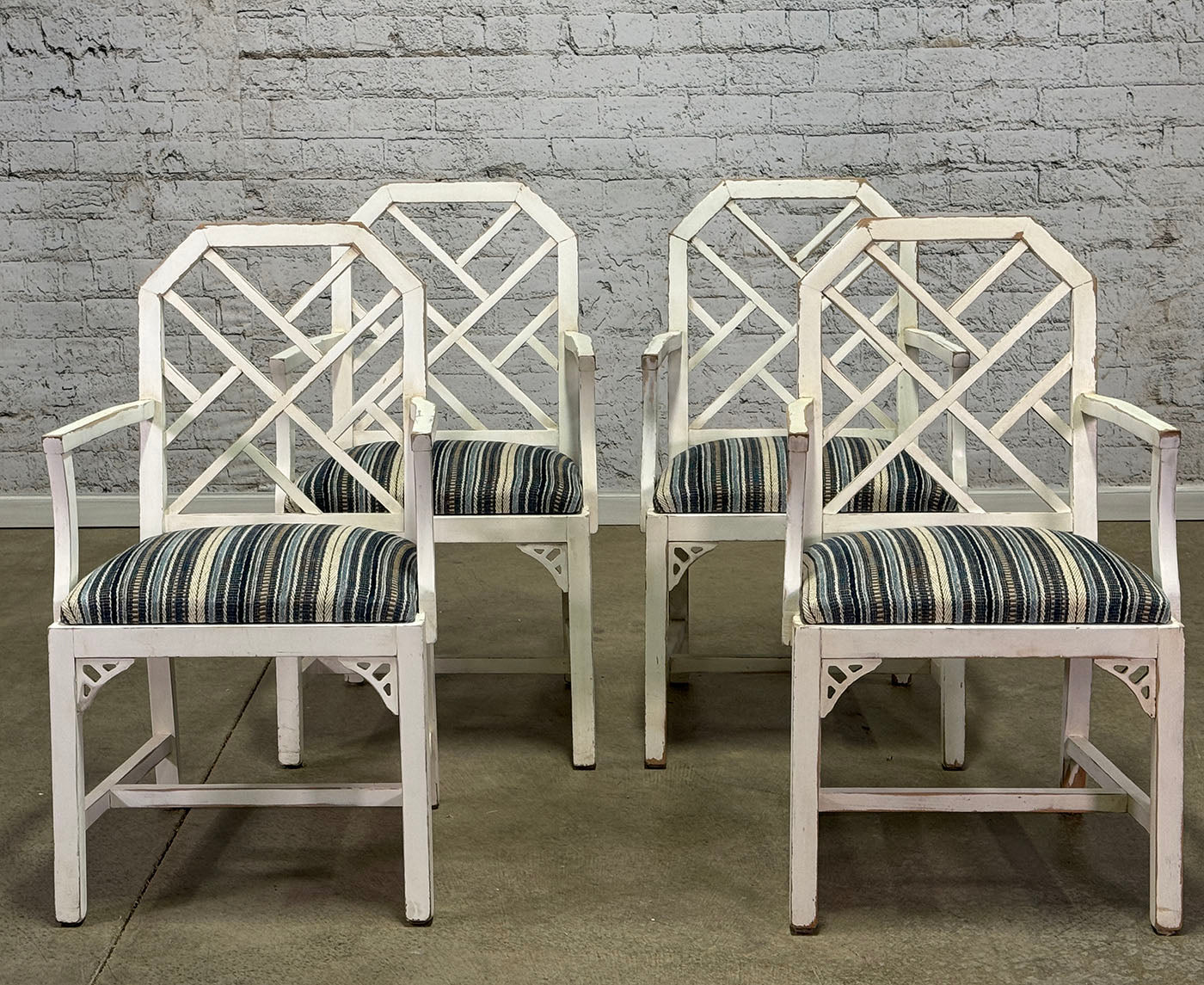 Set of Four White Chippendale Armchairs c.1920
