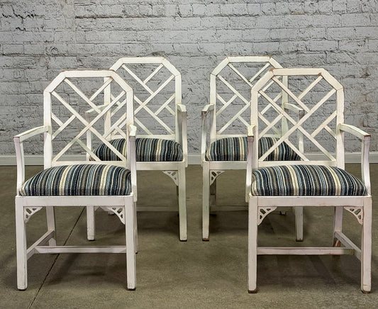 Set of Four White Chippendale Armchairs c.1920