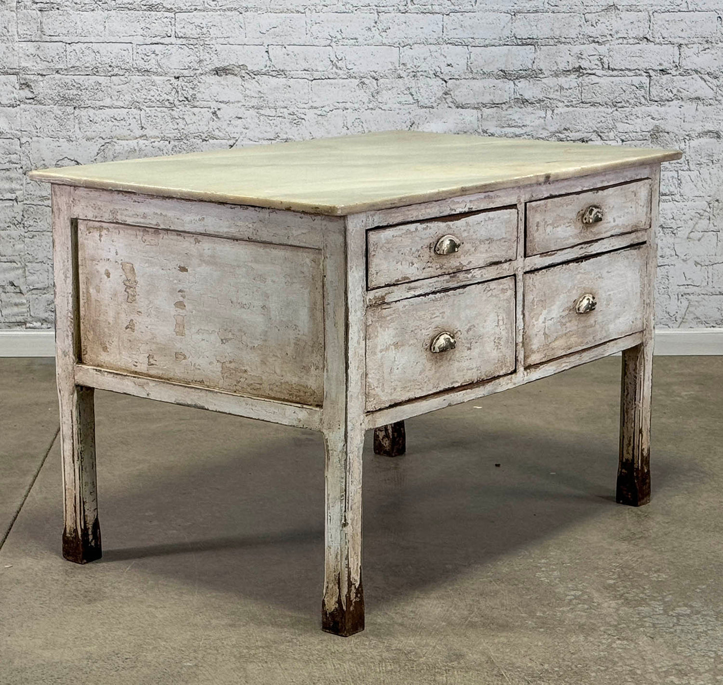 Antique Catalan Marble Top Island w/ 4 Drawers