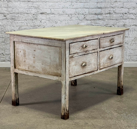 Antique Catalan Marble Top Island with Four Drawers