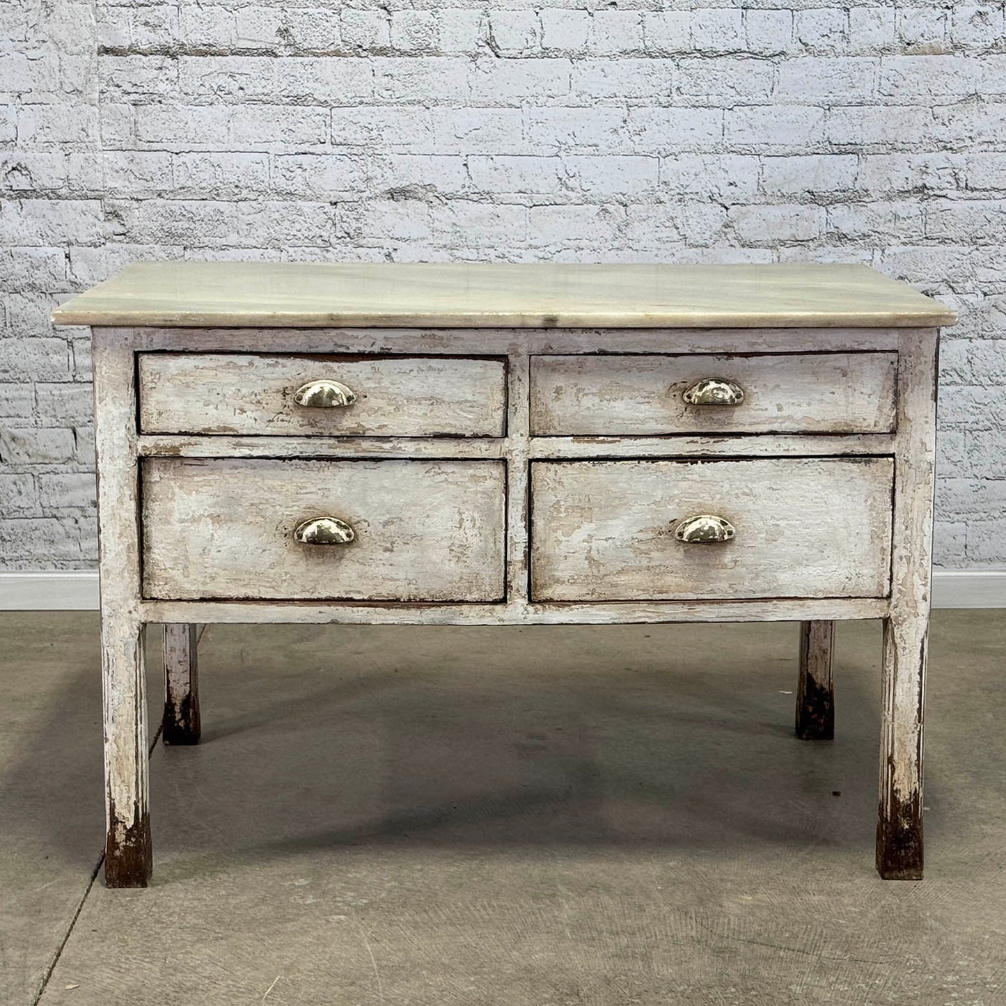 Antique Catalan Marble Top Island w/ 4 Drawers