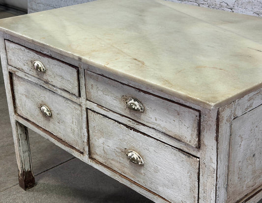 Antique Catalan Marble Top Island with Four Drawers