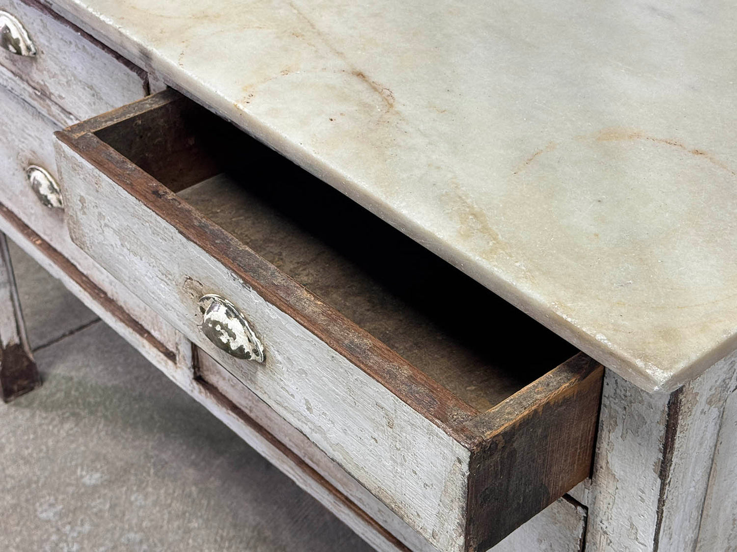 Antique Catalan Marble Top Island w/ 4 Drawers