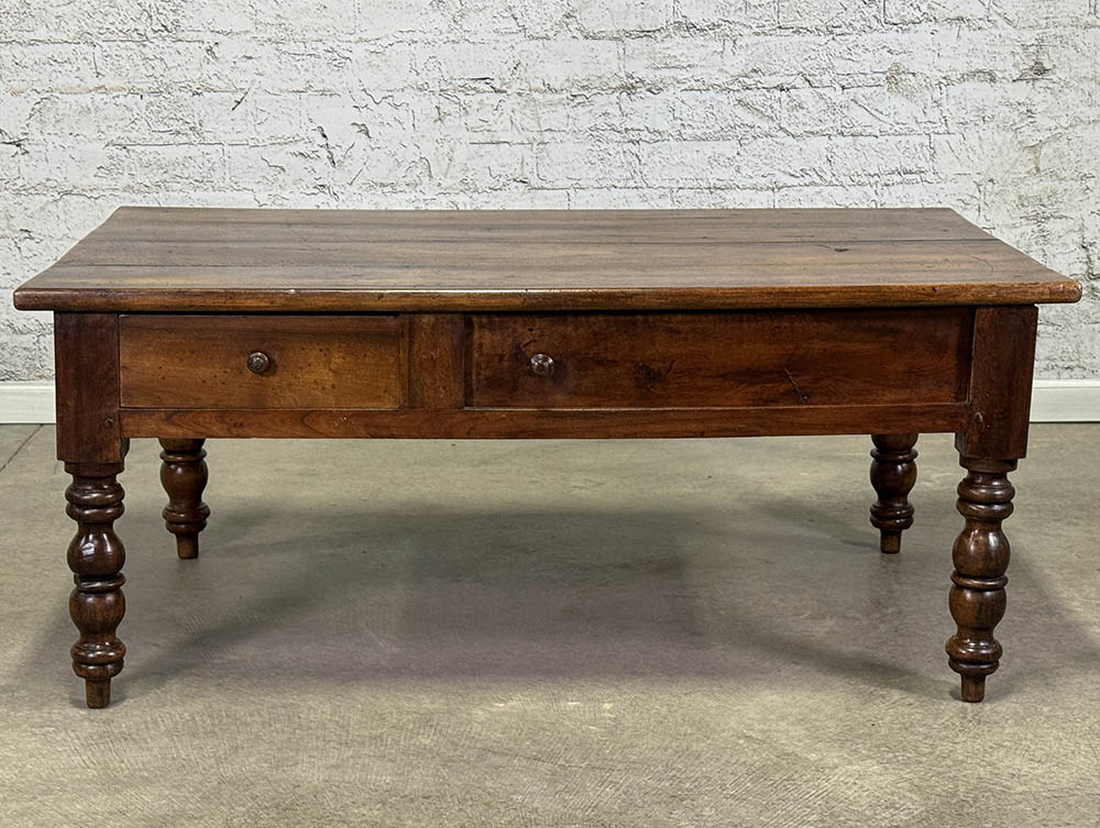 Antique French Walnut Coffee Table with Drawers c.1870