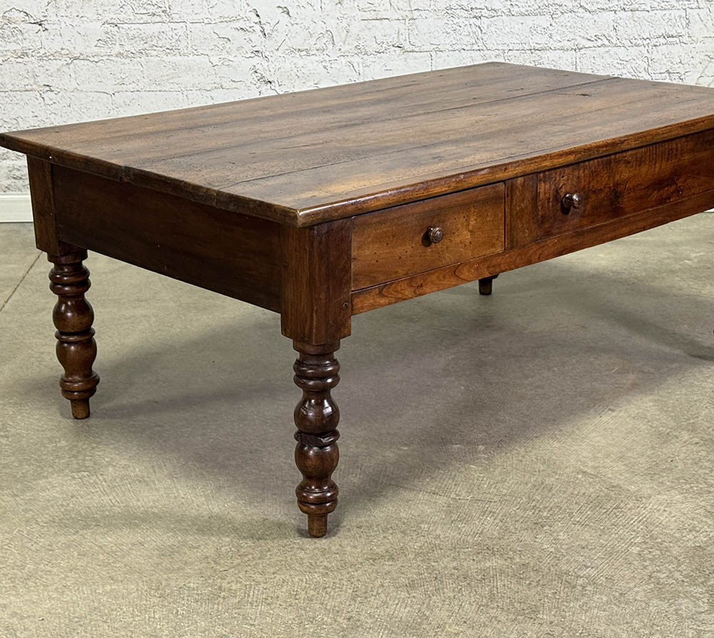 Antique French Walnut Coffee Table with Drawers c.1870