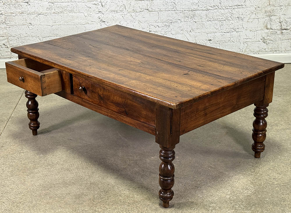 Antique French Walnut Coffee Table with Drawers c.1870