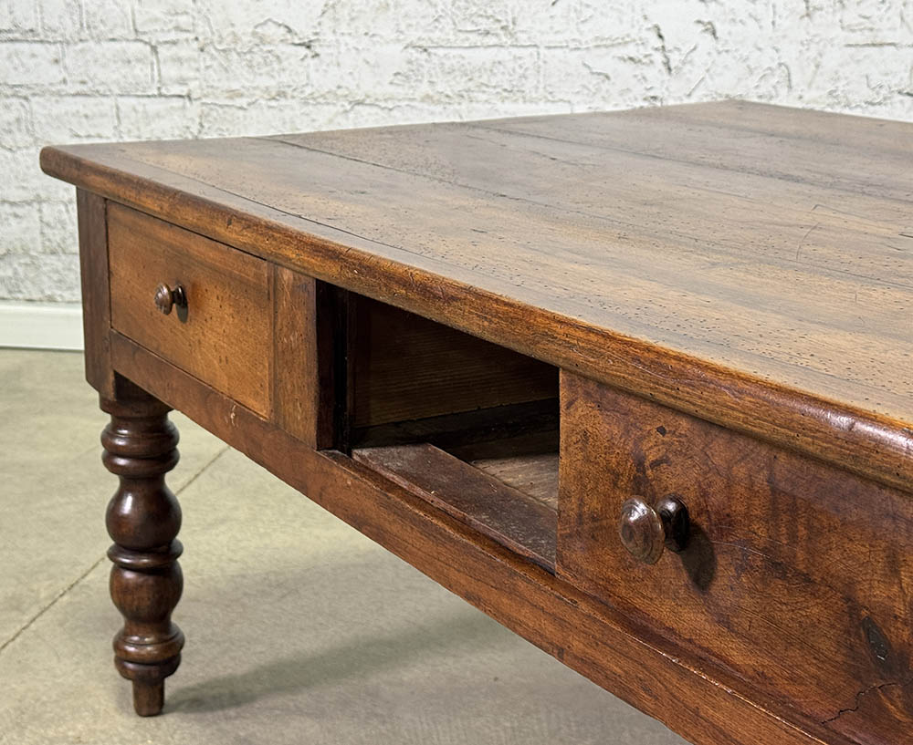 Antique French Walnut Coffee Table with Drawers c.1870
