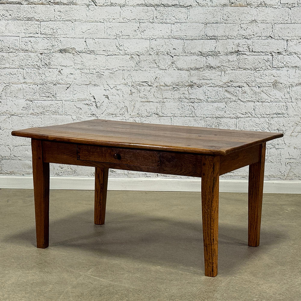 Antique French Cherry & Oak Coffee Table with Drawer, Burgundy c.1860