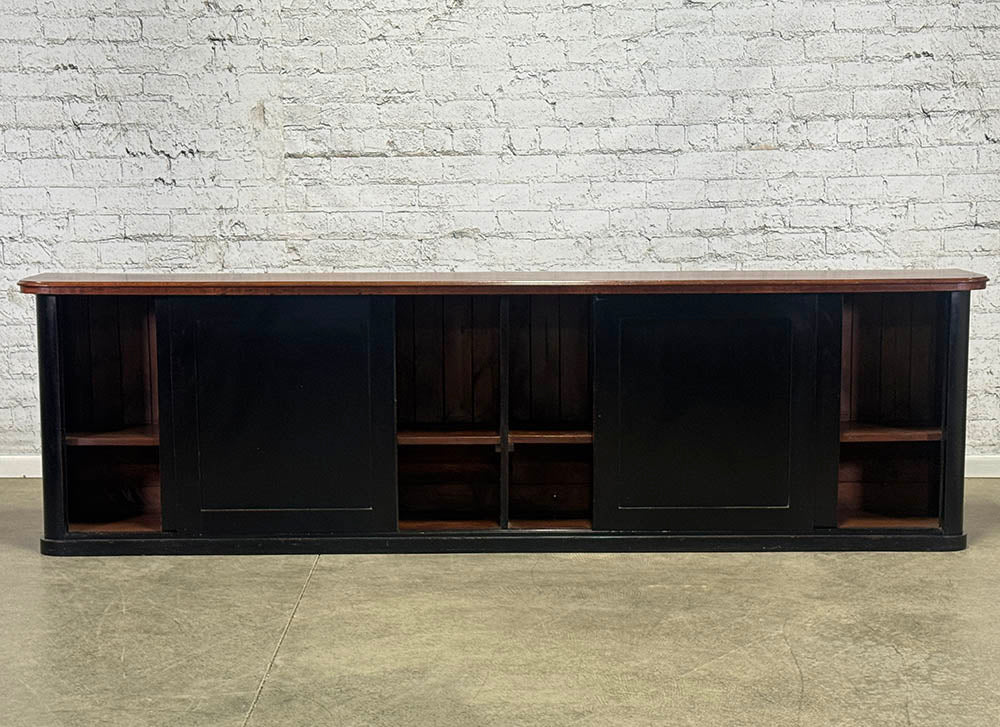 Antique Black Dresser Base with Sliding Doors and Mahogany Top