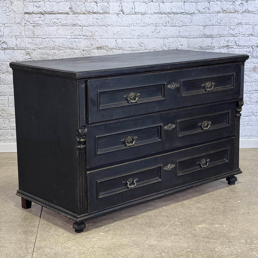 Antique Black Pine 3 Drawer Dresser Base