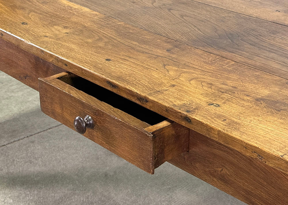 Antique French Oak Farmhouse Table with Drawer c.1850
