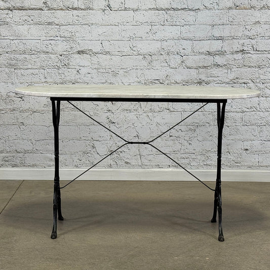Antique French Marble Top Cast Iron Base D End Table