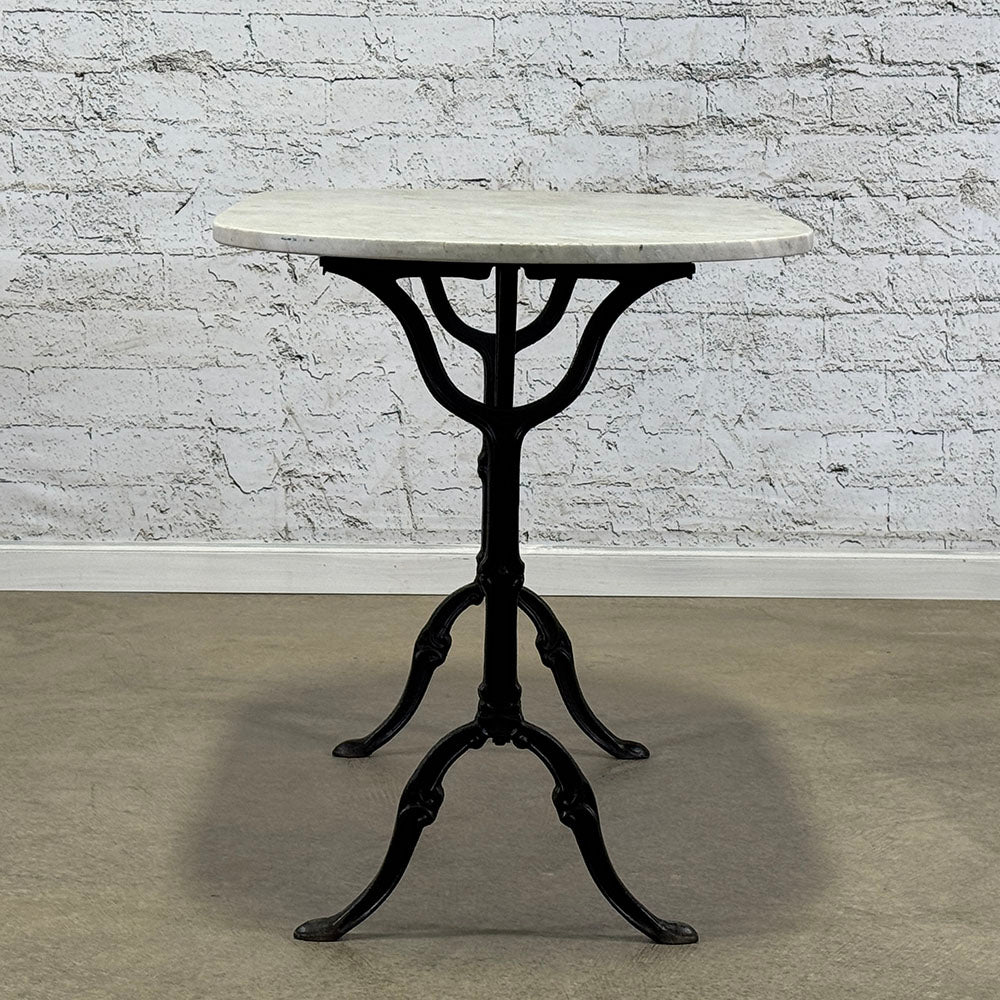 Antique French Marble Top Cast Iron Base D End Table