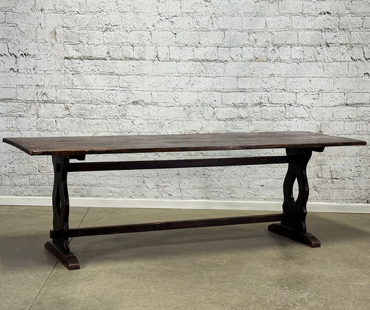 English Reclaimed Pine Top Trestle Base Table