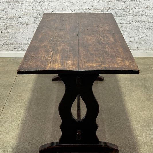 English Reclaimed Pine Top Trestle Base Table