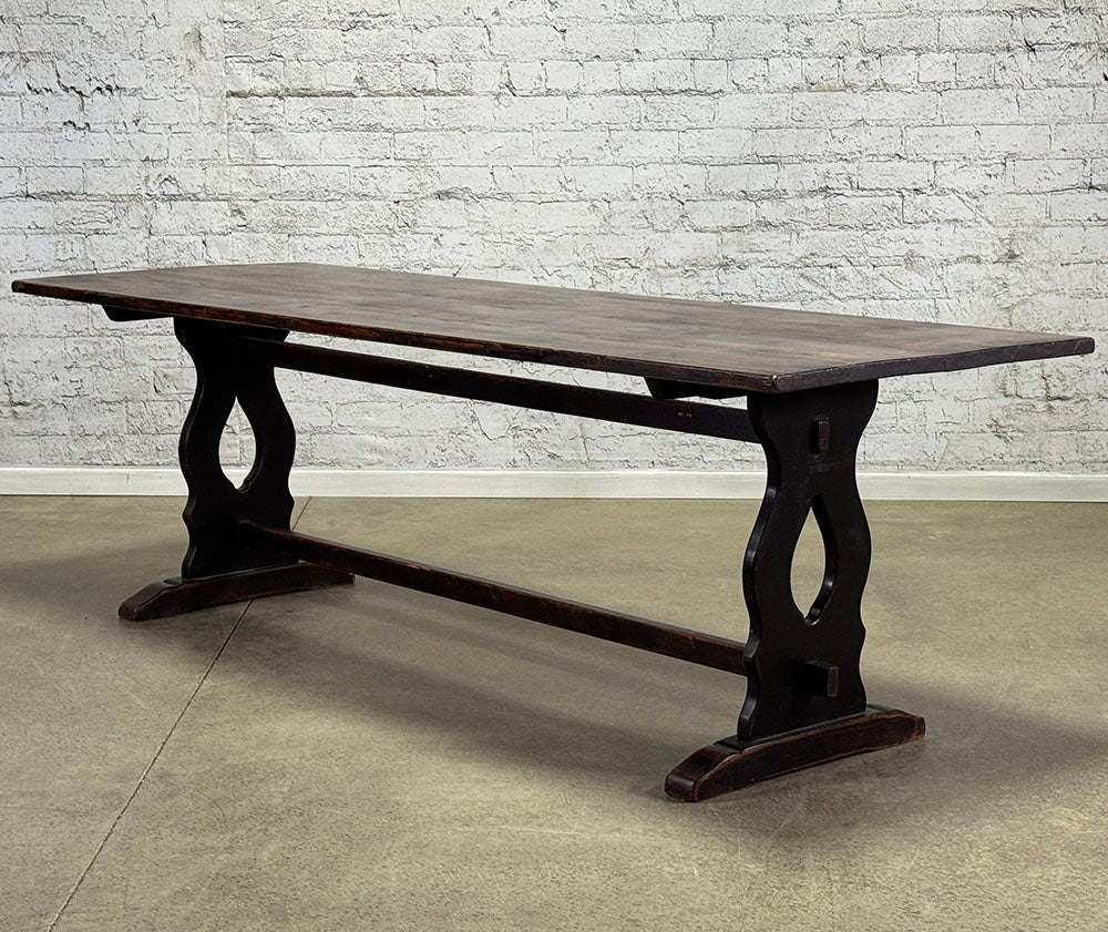 English Reclaimed Pine Top Trestle Base Table