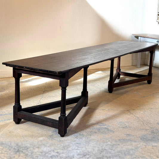 Antique Double Trestle Triangle Pedestal Table