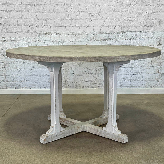 54" Round Whitewashed Four Column Table