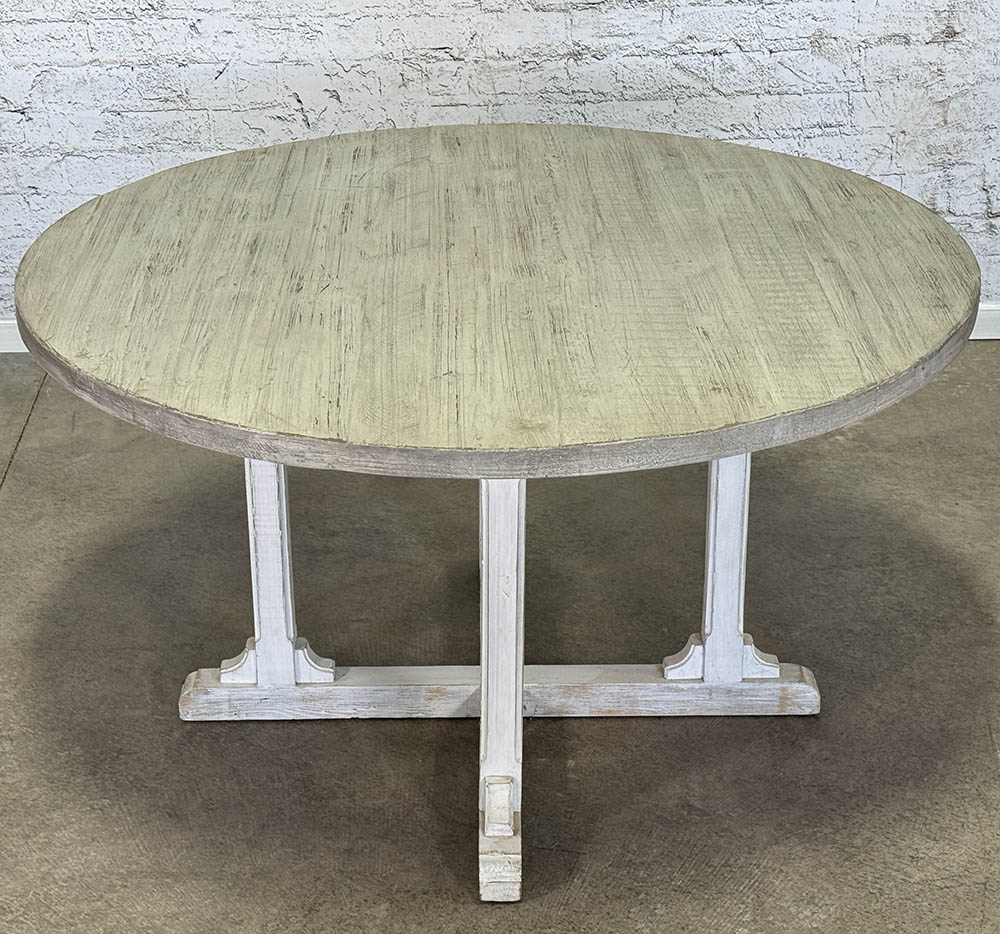 54" Round Whitewashed Four Column Table