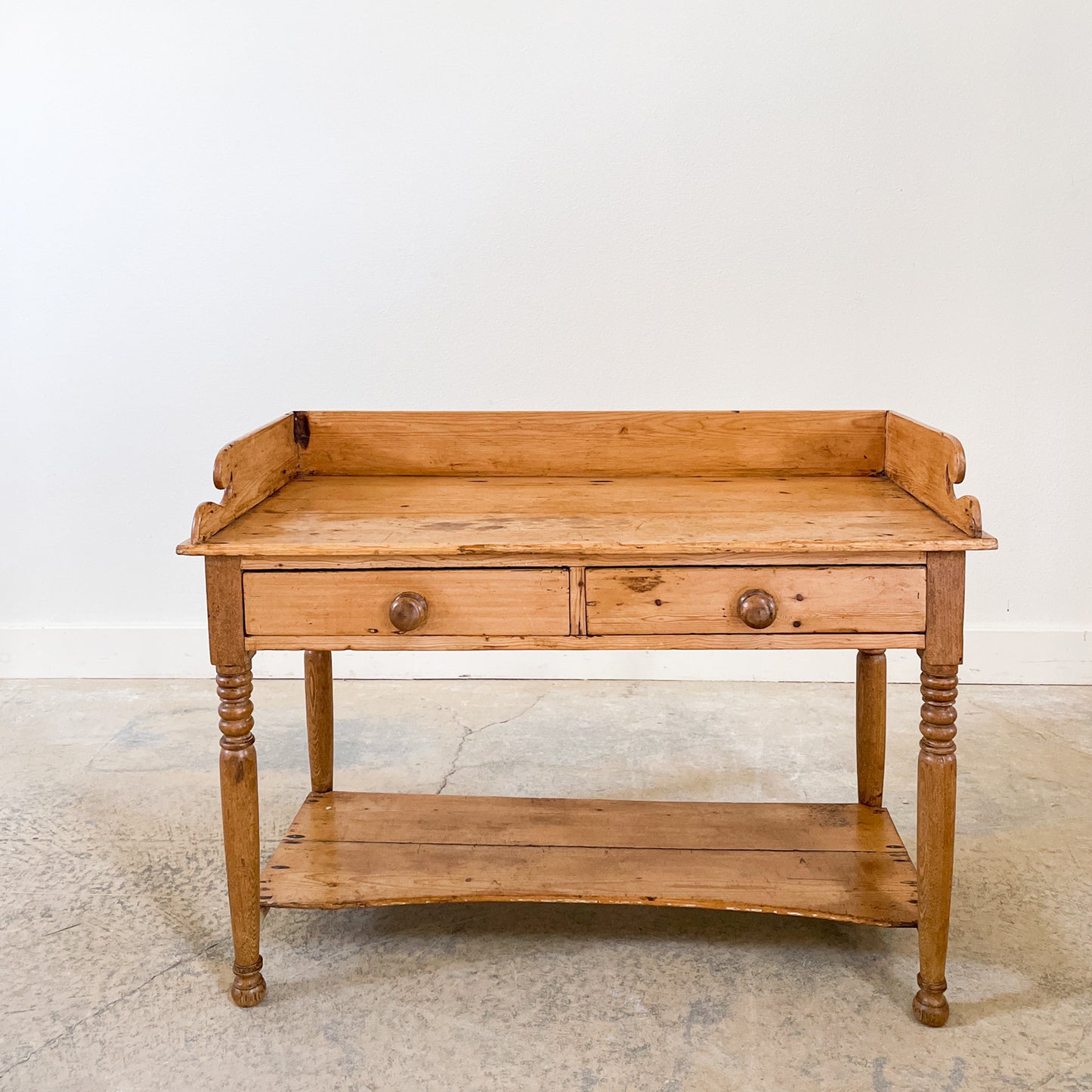 Antique English Pine Washstand with 2 Drawers