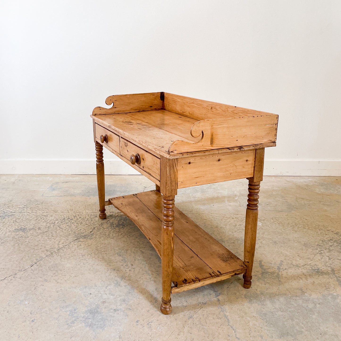 Antique English Pine Washstand with 2 Drawers