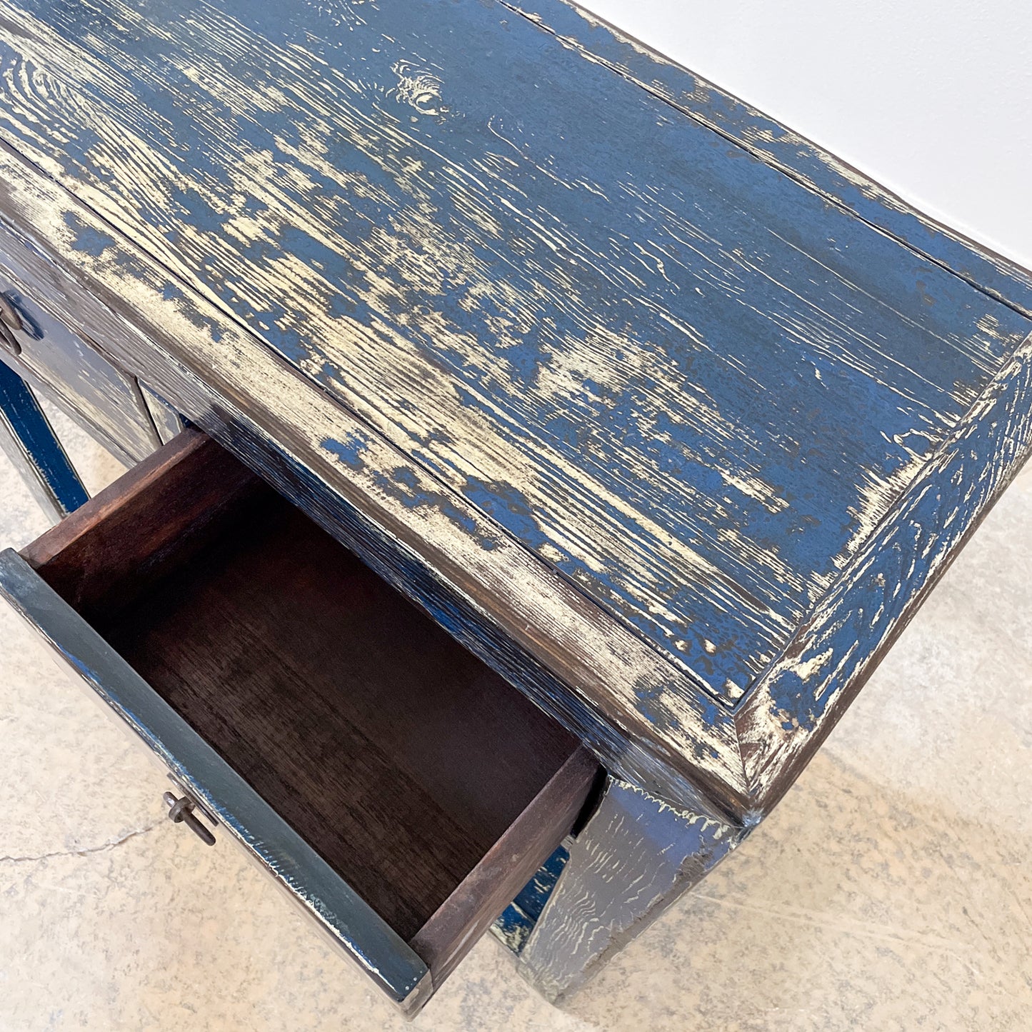 Asian 2 Drawer Small Console Table in Distress Blue