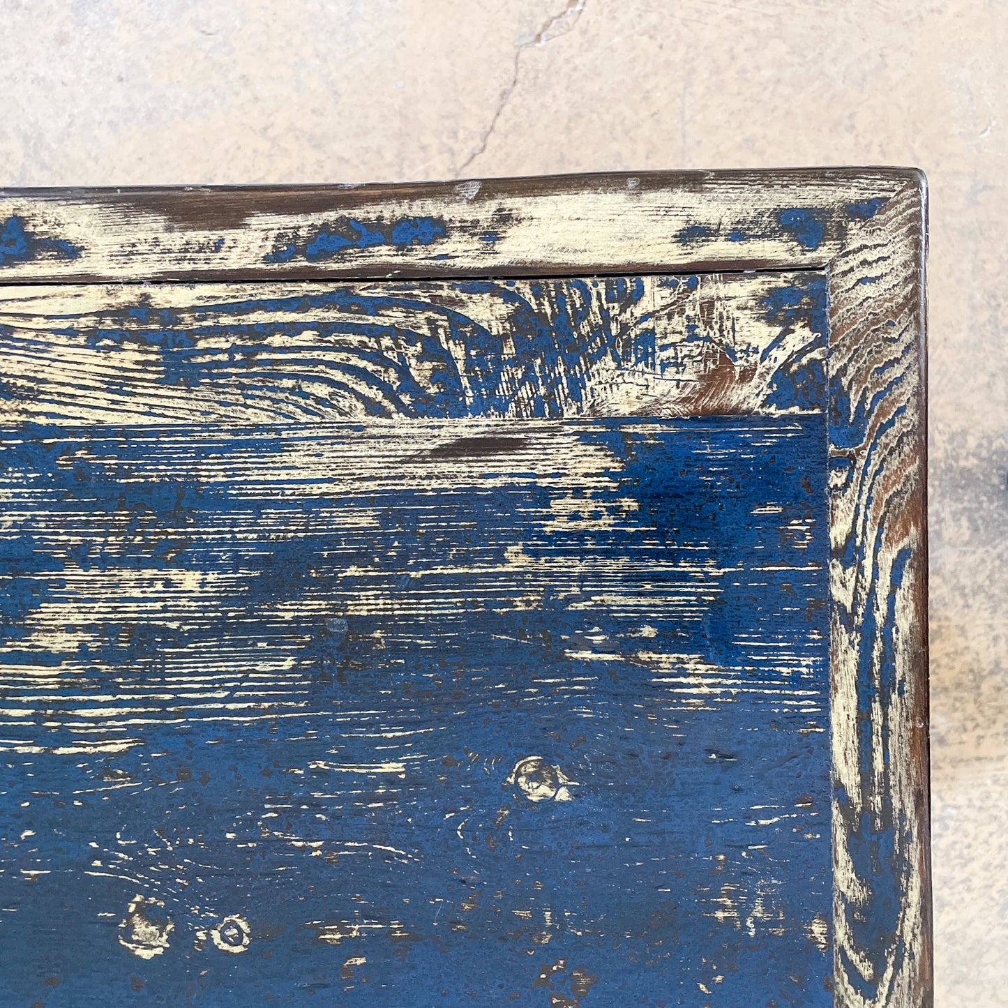 Asian 2 Drawer Small Console Table in Distress Blue